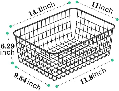 Metal Wire Basket Food Storage Organizer with Wooden Handles for Organizing Kitchen Cabinets, 4 Packs-Black-large