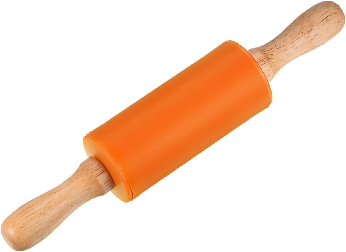 HARFINGTON Silicone Rolling Pins for Baking 9 Inch Wooden Handle Non Stick Rolling Pin Small Roller Playdough Rolling Pins for Dough Pizza Pastry Fondant Kitchen, Orange