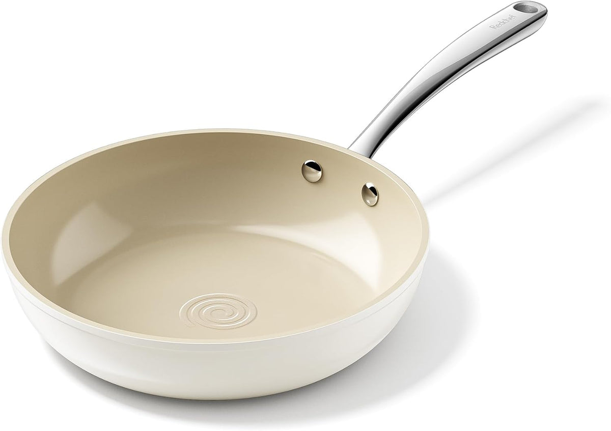 Redchef Ceramic Non Stick Frying Pans, 9.5" Skillet, Omelette Egg Pan with Stay Cool Handle, Ceramic Chef Pan for Cooking Non Toxic, PFOA & PFAS Free, Induction Compatible, Oven Dishwasher Safe(Beige)