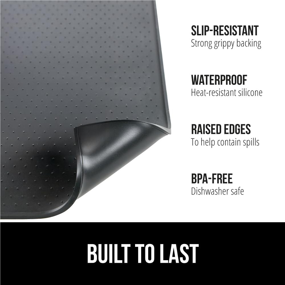 GORILLA GRIP Silicone Coffee Mat, Espresso Drink Bar Station Accessories, Use Under Machine, Waterproof Heat Resistant Multi-Use Dish Drying Mats, Stays in Place, Kitchen Home Decor, 11.5x18.5, Black