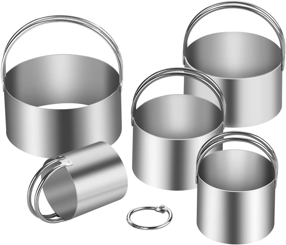 5 Pieces Cookie Cutters Round Cutters Stainless Steel Biscuit Cutter with Handle in Graduated Sizes Round Shape Molds