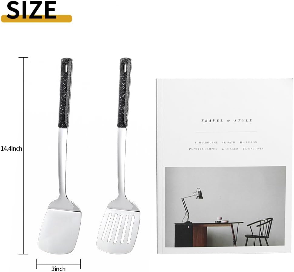14.4-in 2 Pack metal spatula set, kitchen utensils, cooking utensils,Turner, Slotted Kitchen Spatulas Stainless Steel, Cooking Utensils, Ideal Cookware for Fish, Eggs, Pancakes