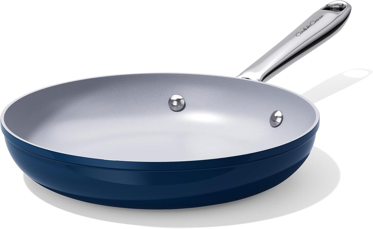 Nonstick Ceramic Frying Pan 10 Inch for Induction Cooktop - Non Toxic, PTFE/PFOA/PFAS Free, Oven & Dishwasher Safe up to 500°F - Non Stick Small Skillet with Stay-Cool Handle - Navy Blue