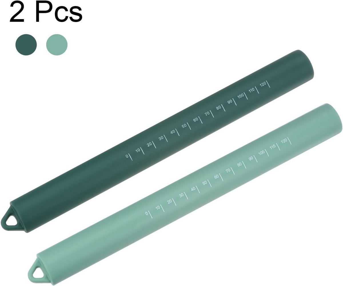 HARFINGTON 2pcs Silicone Rolling Pin 10" Stainless Silicone Surface Non-Stick Stainless Steel Inner Core Dough Roller Kitchen Roller for Baking Pastry Pizza Fondant Bread, Green,Dark Green