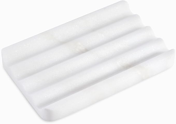 Soap Dish, Marble Soap Holder for Shower, Bar Soap Holder with Water Ripple Design, Easy Cleaning Soap Saver for Kitchen Sink，Bathroom, Executive African Natural Stone Soap Tray(Namib Bianco)