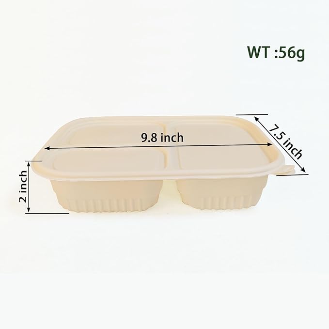 30 Packs of Disposable 36 Ounce Square Meal Prep Container, 3-Chamber Bento Box, Thickened Food Storage Container With Lid, Stackable.