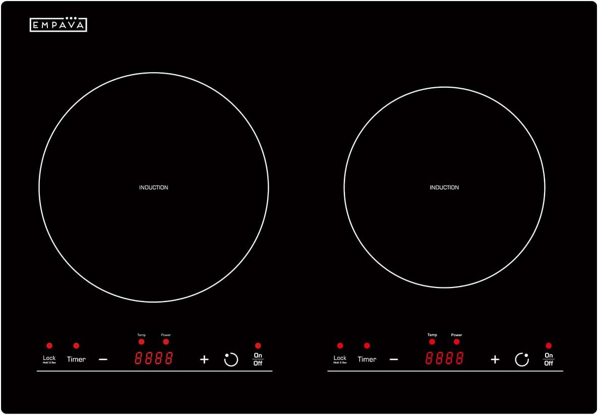Empava IDC12B2 Horizontal Electric Stove Induction Cooktop with 2 Burners in Black Vitro Ceramic Smooth Surface Glass 120V, 12 Inch