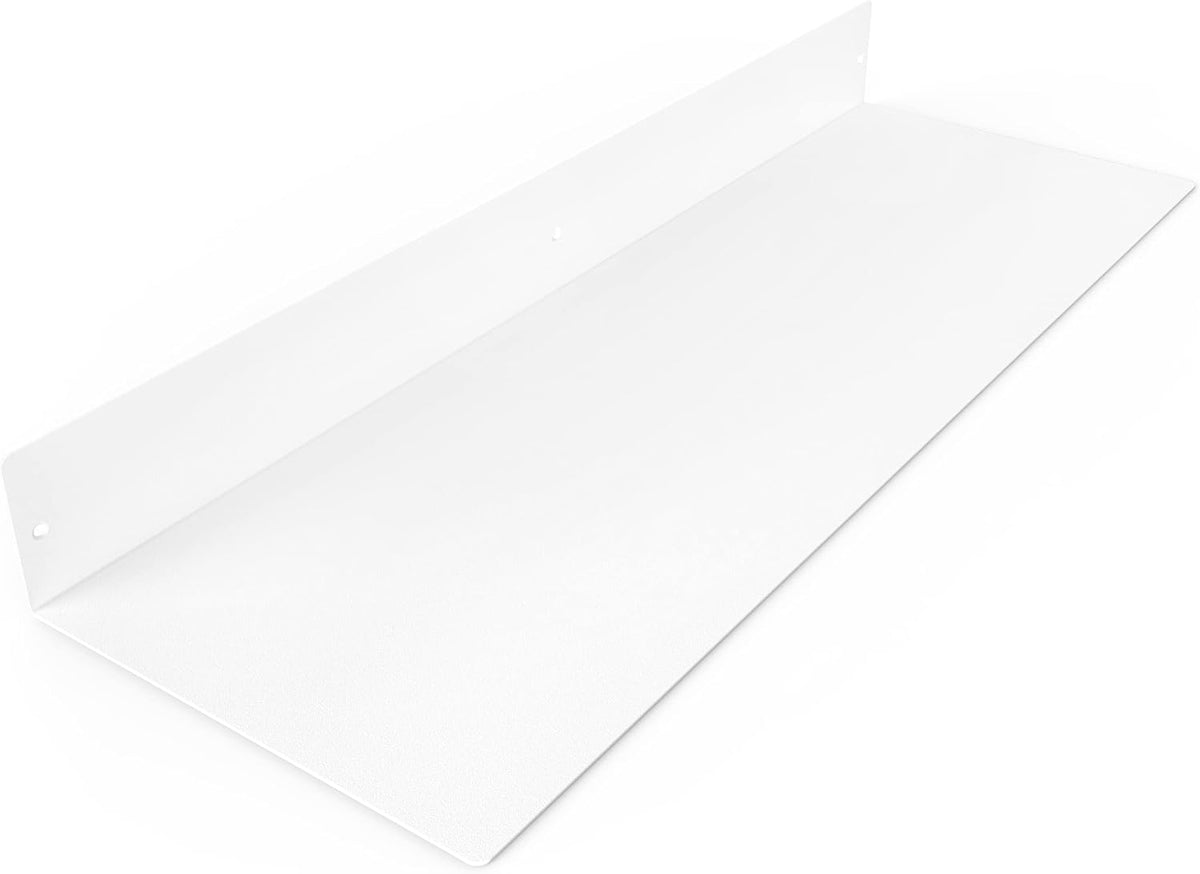 DIY CARTEL Made in USA Linear Floating Shelf - USA Manufactured Steel - Industrial Heavy Duty Metal Wall Mounted Modern Farmhouse Rustic Designed Shelf (24-in X 8-in Powder Coated White)