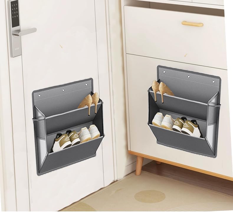 2 Pack RV Shoe Storage with Adhesive hook,Over the Door Shoe Rack,Heavy Duty Oxford Fabric Wall Hanging Organizer with Large Deep Pocket for Camper,Narrow Space Saving Closet Organizers(Grey, 2-Grids)
