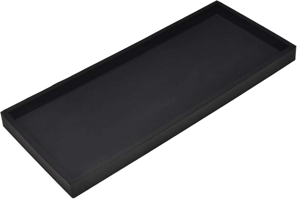 DNC Bathroom Counter Tray, 11.8" Silicone Vanity Tray, Kitchen Sink Soap Tray for Dish Holder Dispenser Countertop Toilet Tank Desk Organizer Black