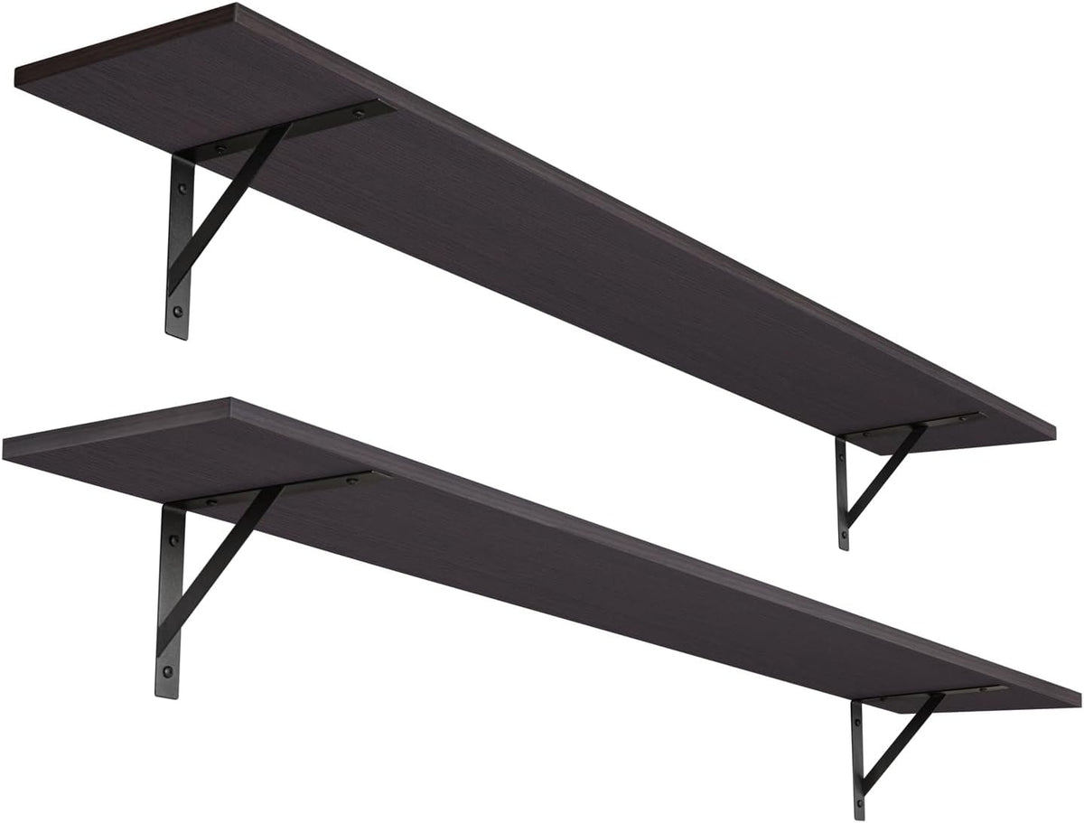 DINZI LVJ Long Wall Shelves, 55.1Inch Wall Mounted Shelves Set of 2, Extra Large Floating Storage Ledges with Sturdy Metal Brackets for Living Room, Bathroom, Bedroom, Kitchen, Espresso