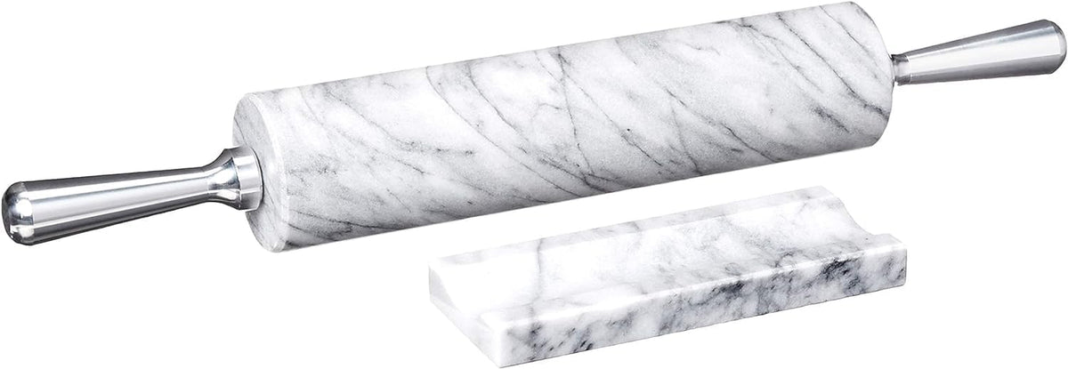 Fox Run 8648 Marble Rolling Pin and Base with Aluminum Handles, 2.5 x 17.5 x 3 inches, White