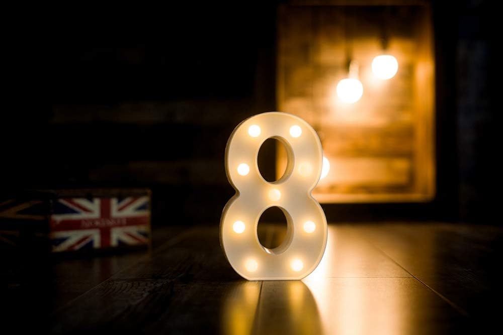Foaky Decorative Led Marquee Light Up Number, Marquee Light Up Number Sign for Night Light Wedding Birthday Party Christmas Home Bar Decoration Number(8)