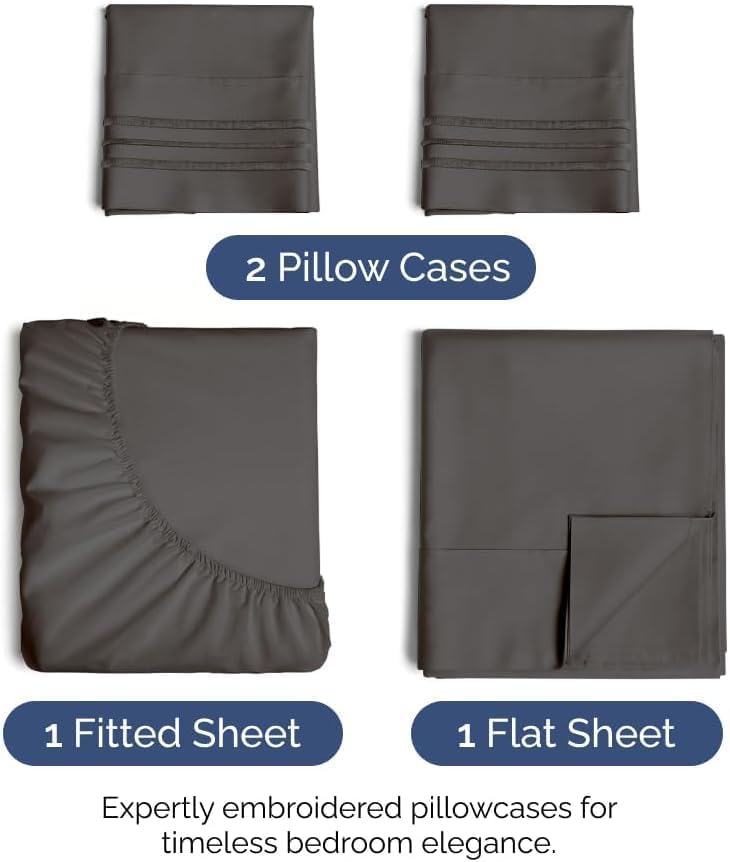 Queen Size 4 Piece Sheet Set - Comfy Breathable & Cooling Bed Sheets Set - Hotel Luxury Bedding for Women, Men, Kids, Teens, Boys & Girls - Deep Pockets, Ultra-Soft, Wrinkle Free - Oeko-Tex - Charcoal