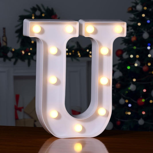 Foaky LED Letter Lights Sign Marquee Light Up Letters Sign for Night Light Wedding/Birthday Party Battery Powered Christmas Lamp Home Bar Decoration(U)