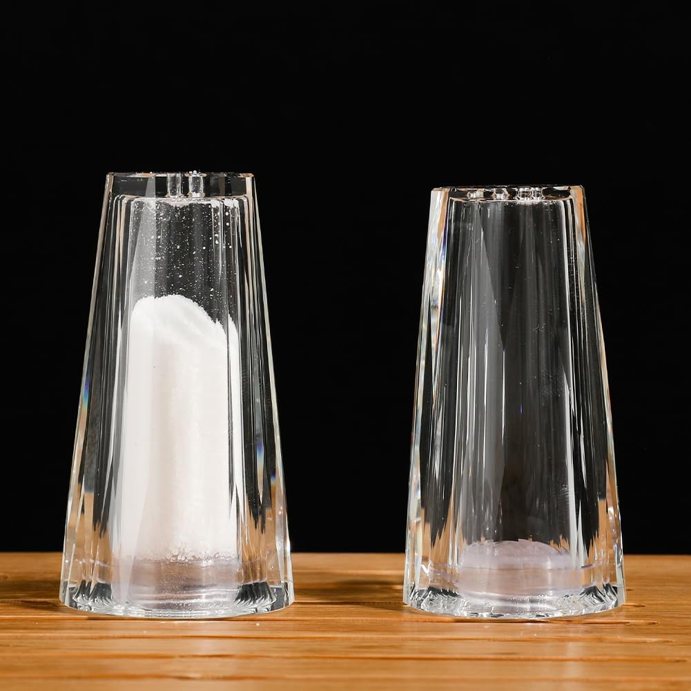 Salt and Pepper Shaker Set Spice Dispenser Refillable Design Cut Crystal Seasoning Shaker Kitchen Decor for Cooking Table,RV,Dinner Party,Camping BBQ (T-03)