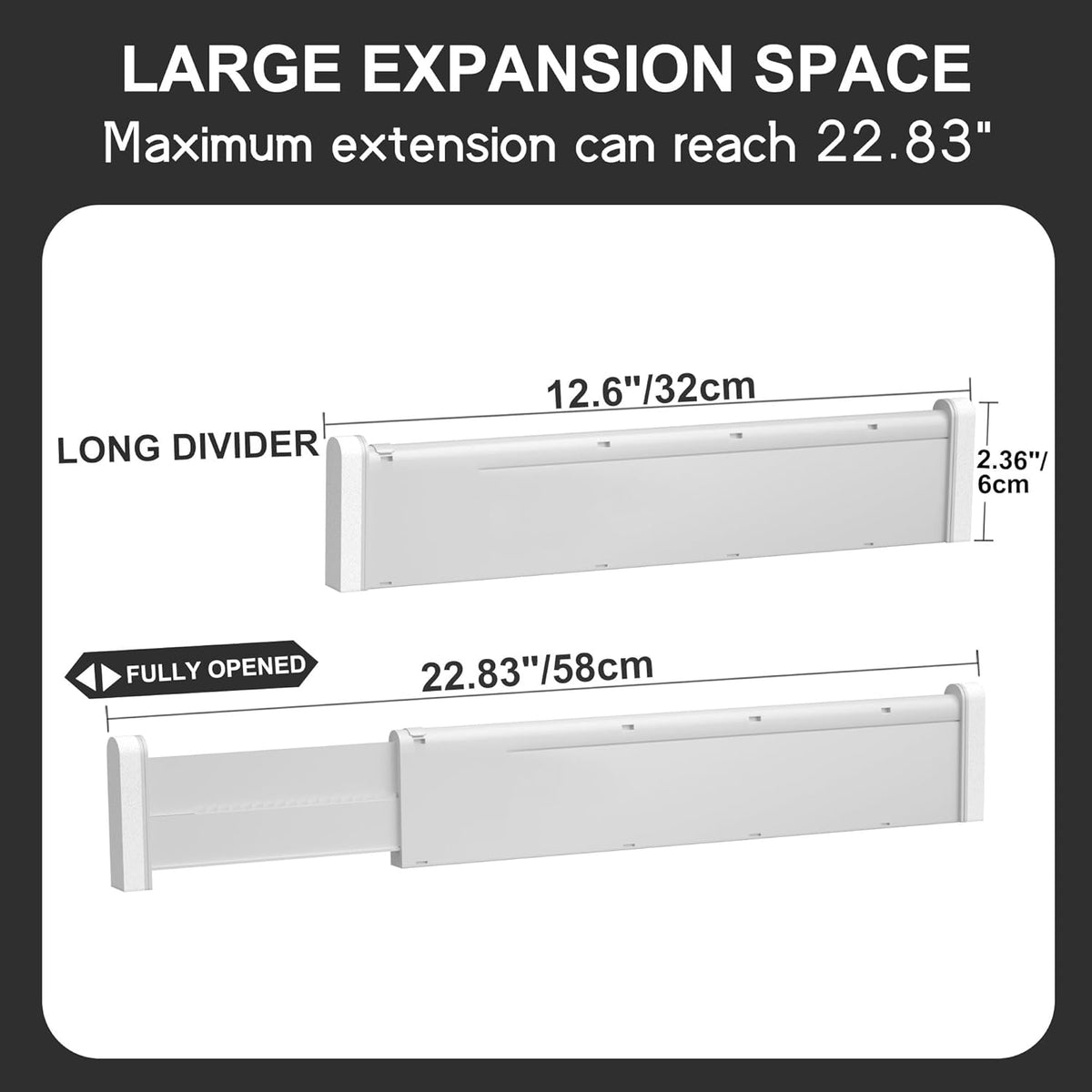 HiYZ Expandable Drawer Dividers - 12.6-22.8'' Adjustable Drawers Organizers for Kitchen Utensils, Drawer Separators in Bedroom, Dresser, Office, Bathroom, Fridge, 5 Pack Long Dividers-Gray