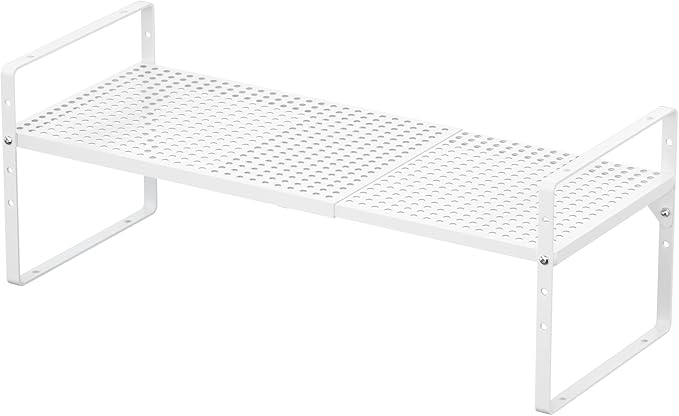 iPEGTOP 3 Pack Large Expandable Cabinet Storage Shelf, Heavy Duty Stackable Steel Metal Spice Rack Adjustable Height Home Office Pantry Garage Shelves for Counter Kitchen Organization, White