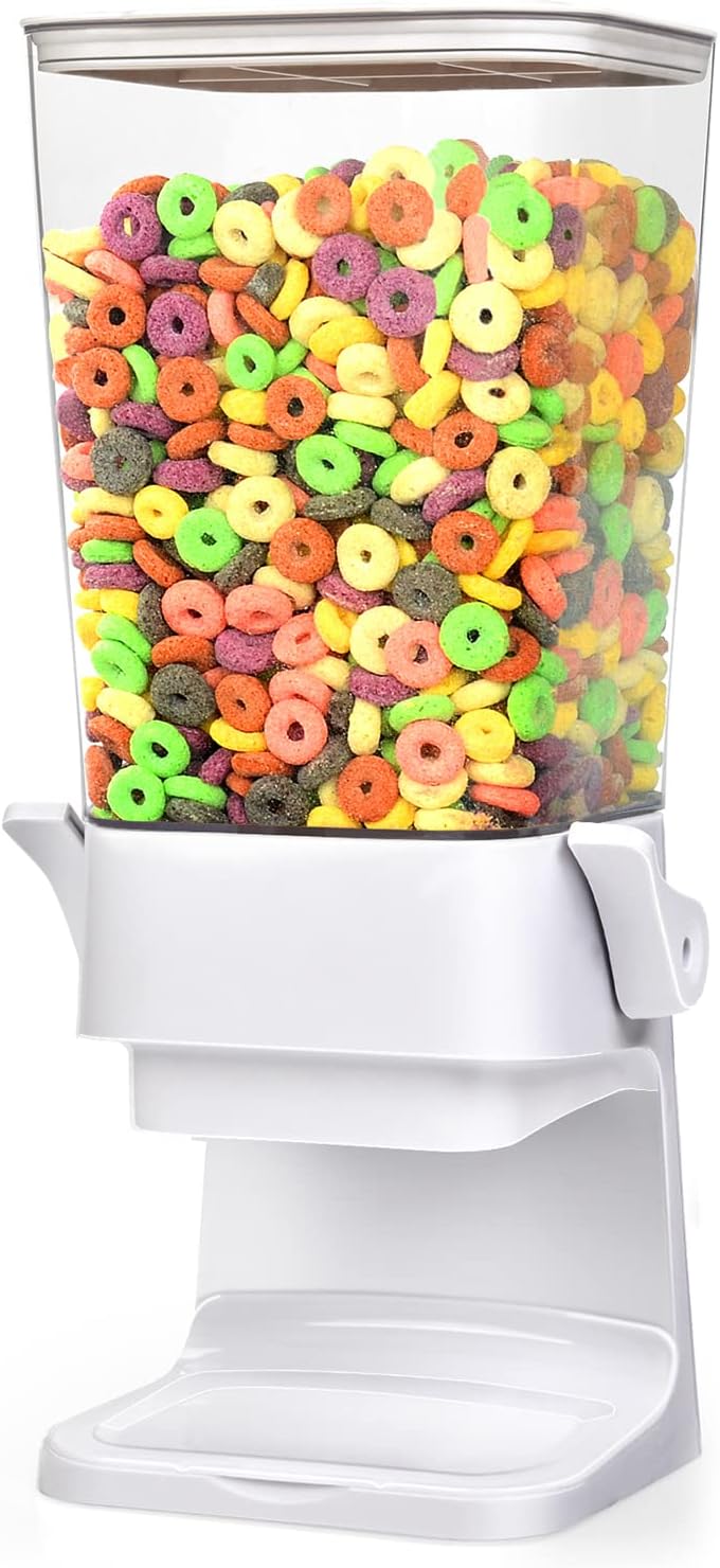 Cereal Dispenser Countertop Large Cereal Containers Storage Dispenser For Pantry Dry Food Dispenser Countertop Candy Dispenser Machine Rice Dispenser For Snack,Nuts, Granola(White,1PC)