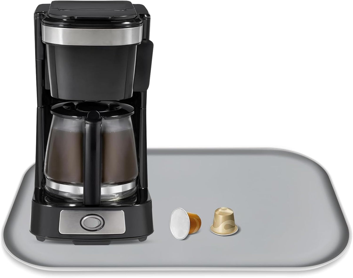 TOHONFOO Silicone Coffee Maker Mat with Lip, 17.4'' x 10.6'' Heavy Duty Coffee Maker Mat for Countertops, Coffee Tray Fit Under Coffee Machine Appliance Automatic Machines Espresso Accessory, Grey