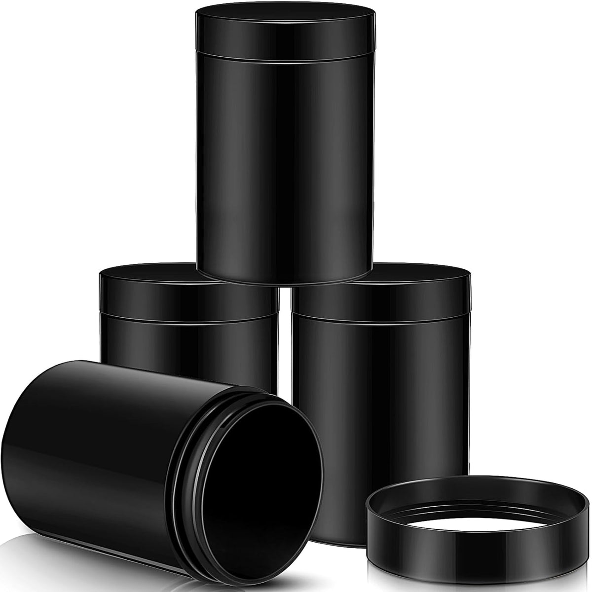 Patelai 4 Pieces Round Wide-mouth Leak Proof Plastic Container Jars with Lids for Travel Storage Makeup Beauty Products Face Creams Oils Salves Ointments DIY Making(10 Ounce,Pure Black)