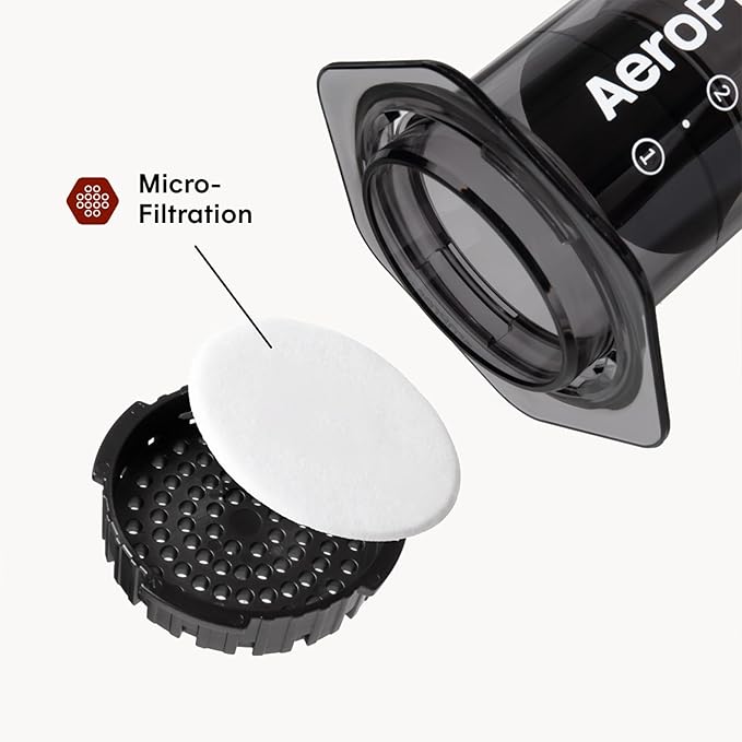 AeroPress Clear Black Coffee Press - All-in-One French Press, Pour-Over & Espresso Style Manual Brewer, 2 Min Brew for Less Bitterness, More Flavor, Small Portable Coffee Maker, Travel & Camping