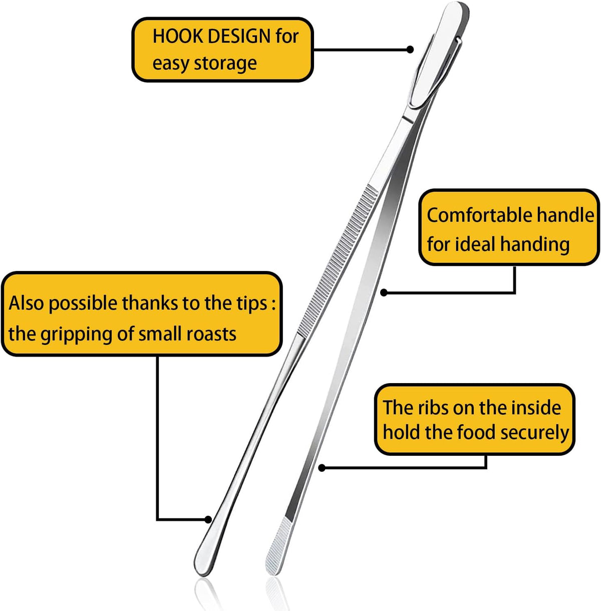 JETKONG 2 Pieces Long Food Tweezers Kitchen Tweezer Tong Chopsticks Tongs Stainless Steel Kitchen Cooking Forceps