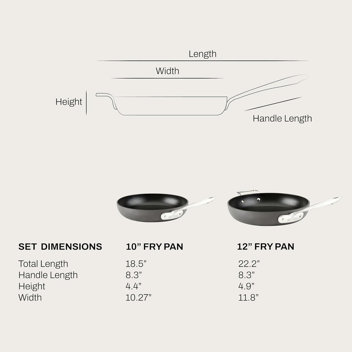 All-Clad E7859064 HA1 Hard Anodized Nonstick Fry Pan Cookware Set, 10 Inch and 12 Inch Fry Pan, 2 Piece, Black