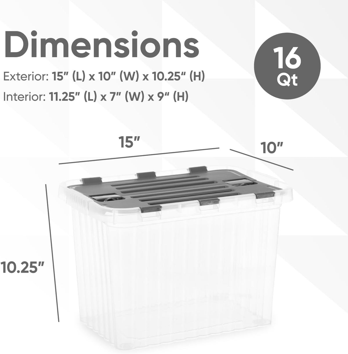 Superio Storage Bins with Lids, Clear Plastic Containers for Organizing, Stackable Totes, BPA Free, Odor Free, Organizer Boxes for Home, and Dorm (2 Pack, 15"x10"x10.25")