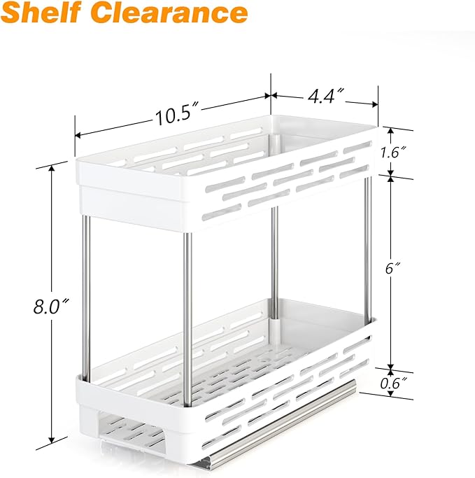 Pull Out Spice Rack Organizer for Cabinet, 2 Pack Slide Out Spice Racks Organizer, Spice Cabinet Organizers, Cabinet Size Need:12'' Highx11'' Deepx5'' Wide,Hold 10 Spice Jar Each Tier-2Tier, White