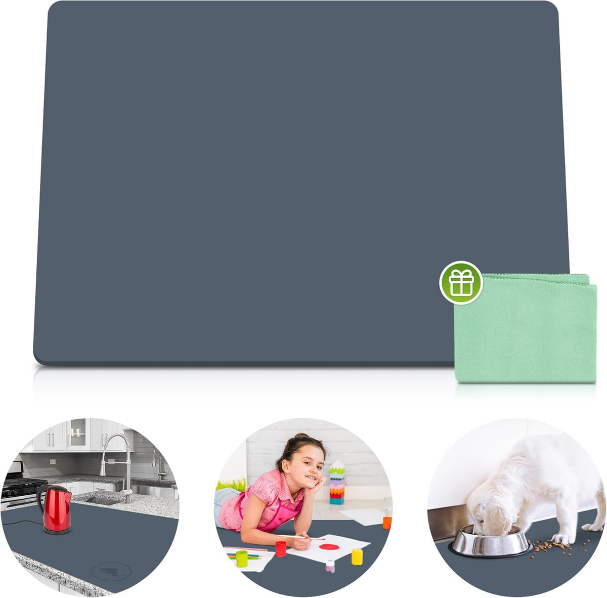 Large Silicone Mat 28" x 20" Mat Thick Heat Resistant, Kitchen Counter Mat Waterproof - Coffee Machine, Glass Top Stove Cover Countertop Protector for Air Fryer, Baking mat (Grey)