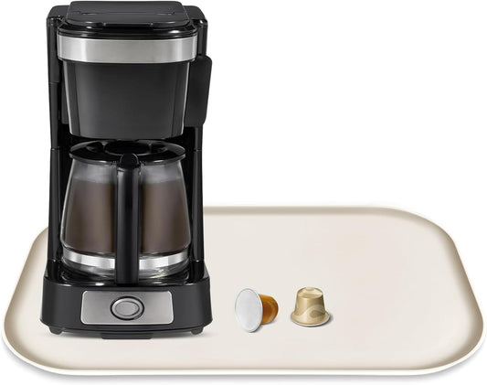Silicone Coffee Maker Mat with Lip, 17.4'' x 10.6'' Heavy Duty Coffee Maker Mat for Countertops, Coffee Tray Fit Under Coffee Machine Appliance Automatic Machines Espresso Accessory, Cream White