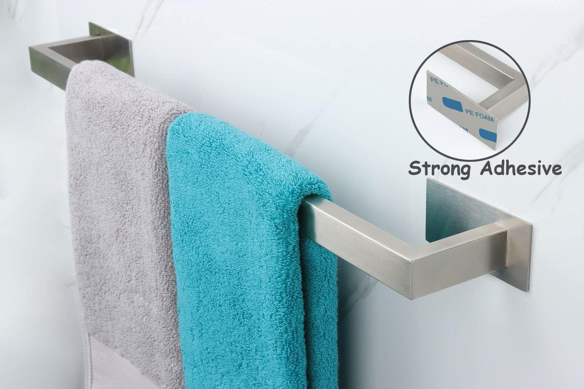 Bathroom Towel Bar Self Adhesive, No Drilling Towel Rack Easy to Install, Hand Towel Holder Made of Premium Stainless Steel Sticky on Hand Towel Hanger for Kitchen, Toilet.(24IN, Brushed)