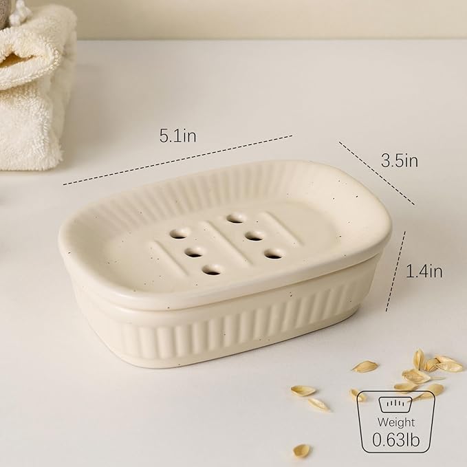 Ceramic Soap Dish, Self-draining Soap Holder, Double Layer Bar Soap Holder, Speckled Draining Soap Dishes for Bathroom Shower Kitchen, Minimalist Vintage Style, Keep Soap Dry, ANTIS'S HOME