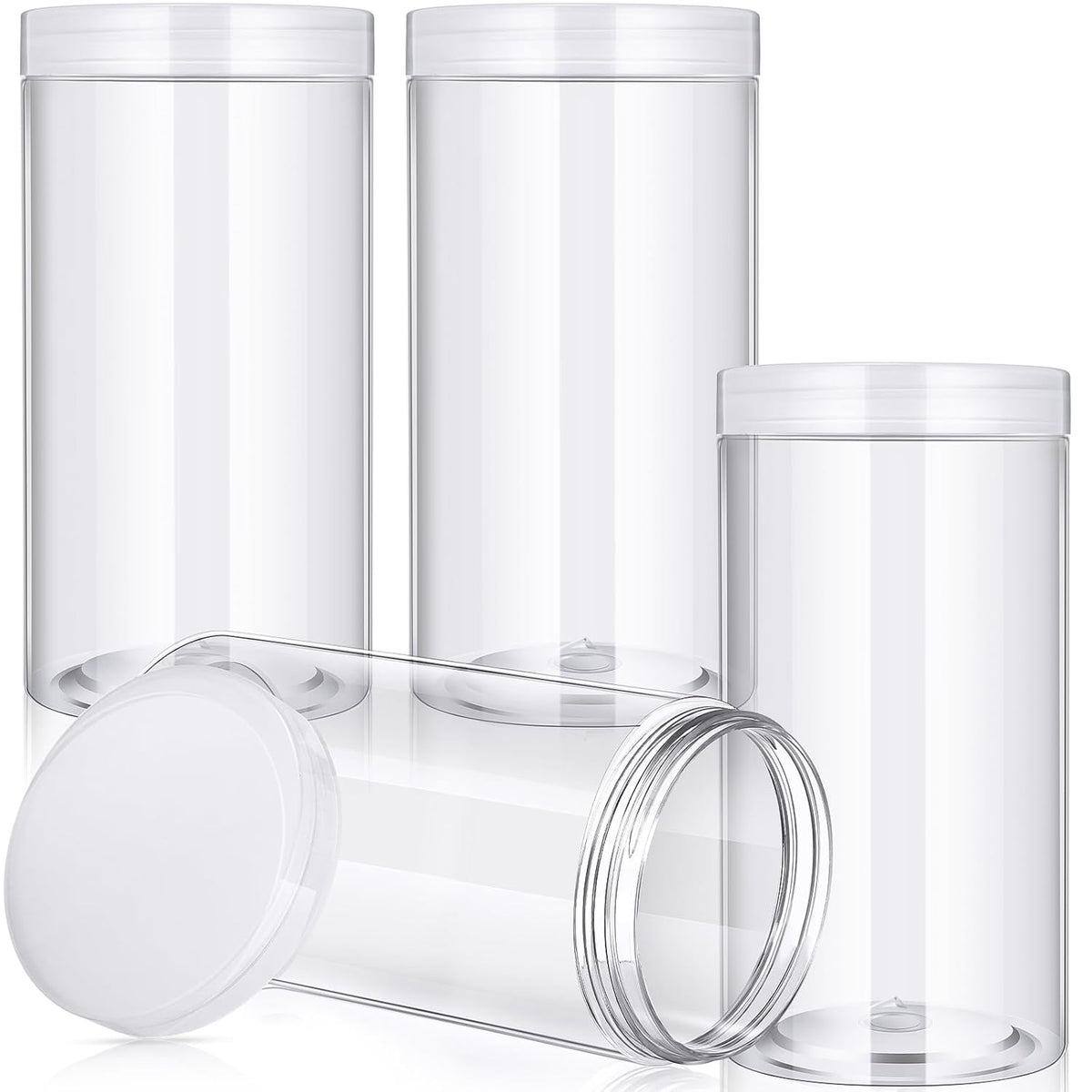 Patelai 4 Pieces Round Wide-mouth Leak Proof Plastic Container Jars with Lids for Travel Storage Makeup Beauty Products Face Creams Oils Salves Ointments DIY Making(32 Ounce,Clear)