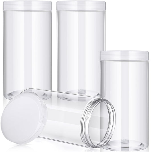 Patelai 4 Pieces Round Wide-mouth Leak Proof Plastic Container Jars with Lids for Travel Storage Makeup Beauty Products Face Creams Oils Salves Ointments DIY Making(32 Ounce,Clear)