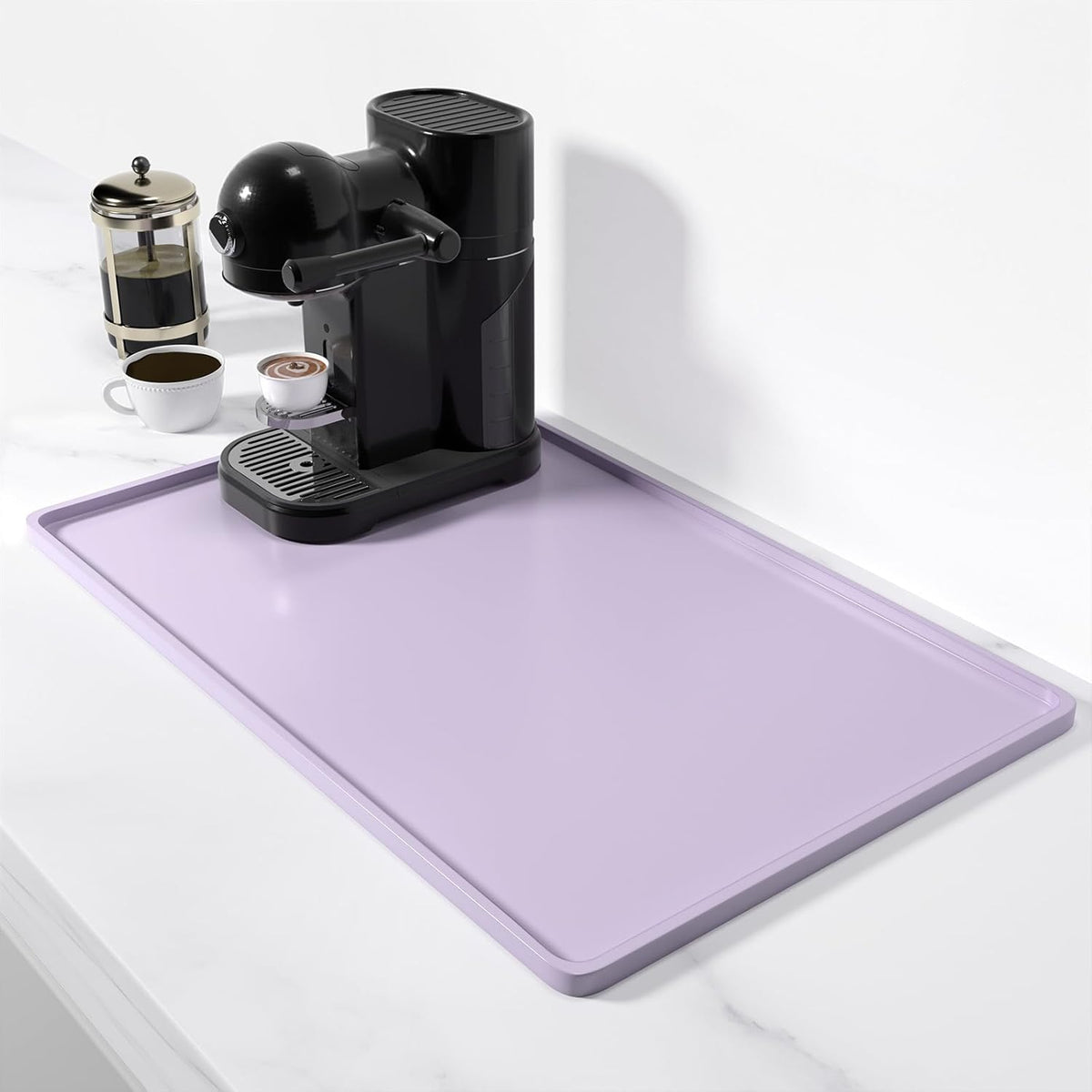 Rnivvi Silicone Coffee Mat, 12" x 19" Waterproof Raised Edge Coffee Bar Mats for Espresso Machine Station Accessories, Heat Resistant Dish Drying Pad for Kitchen Counter, Rubber Bar Decor Pad, Purple