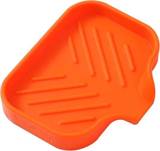 Silicone Bathroom Soap Dishes with Drain Spout-Bathroom and Kitchen Sink Organizer,Sponge Holder,Dish Soap Tray,Perfect for Dispenser,Scrubber,Bottle,Cup on Sink or Counter-Orange 4.9"×3.2"