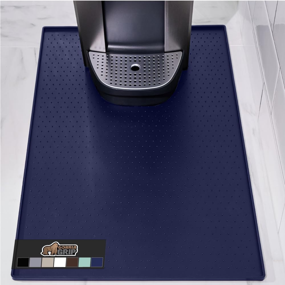 GORILLA GRIP Silicone Coffee Mat, 15x23, Espresso Drink Bar Station Accessories, Waterproof Heat-Resistant Dish Drying Mats, Stay in Place on Kitchen Counter, Home Kitchen Decor Essentials, Navy