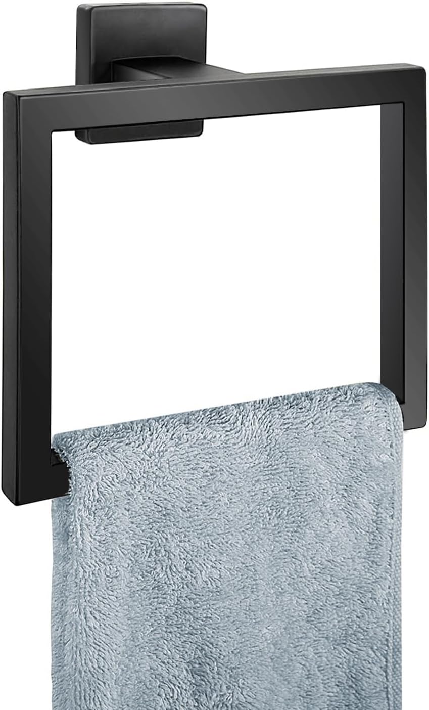 Matte Black Towel Ring,Square Hand Towel Holder,Towel Hanger, Bathroom Hardware Accessories,SUS 304 Stainless Steel Wall-Mounted