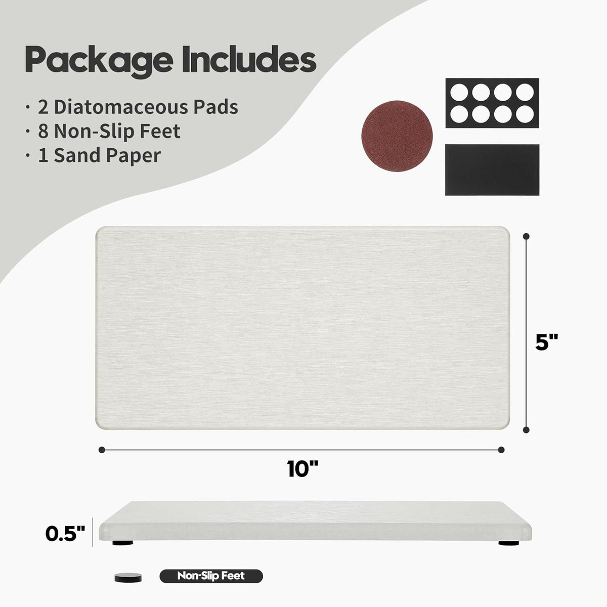 2PCS 10"x 5" Large Bathroom Sink Vanity Trays, Water Absorbing Diatomite Stone Quick Drying Mat for Kitchen Counter, Dish Rack Dispensers Sponge Holder Caddy Organizer, Beige, 10"x 5"
