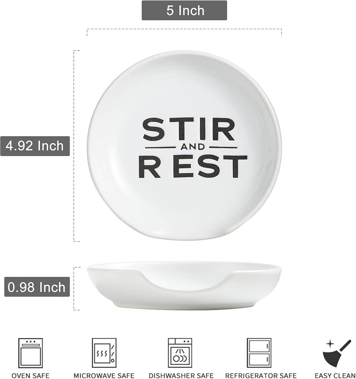 Spoon Rest for Kitchen Counter, 5 Inches Cooking Ladle Spatula Spoon Holder for Stove Top Utensil Rest for Countertop Deep Tray Black and White for Christmas Gift