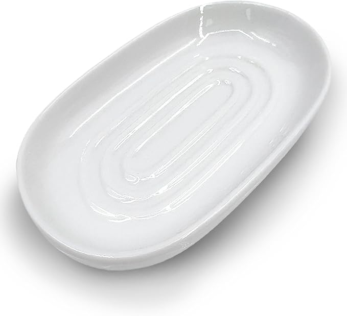 Soap Dish, Ceramic Soap Dish with Marble PatternShower, Soap Saver Tray for Bathroom, Kitchen Sink & Vanity, Multi-Use Holder for Jewelry, Rings, Keys (1 Pack, White)