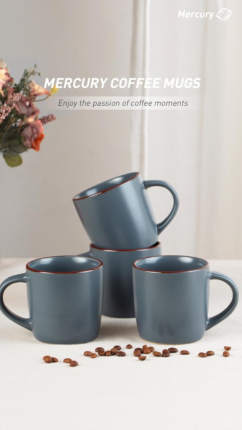famiware Mercury Coffee Mugs 13 oz, Coffee Mugs Set of 4 with Handle, Cups for Latte, Hot Tea, Cappuccino, Mocha, Cocoa, Charcoal