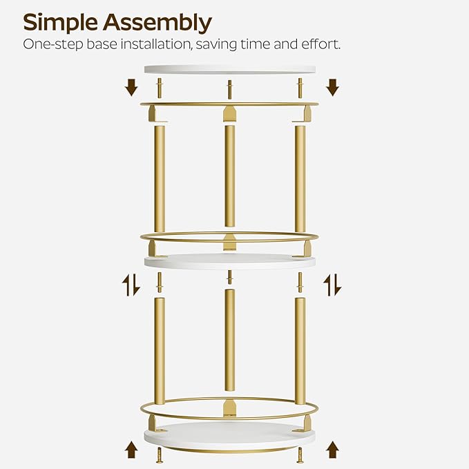 3-Tier Lazy Susan, Rotating Spice Rack, Spinning Organizer, Industrial Turntable Spice Rack for Cabinet, Kitchen Countertop, Pantry, White and Gold SR23DW