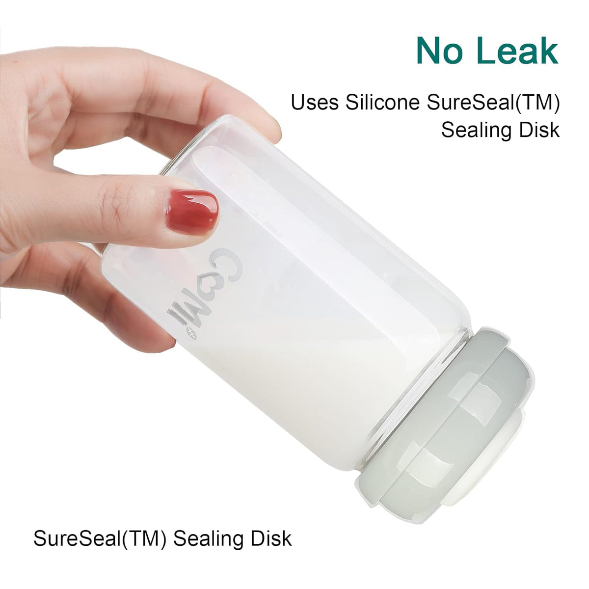 COMI Wide Neck Glass Breastmilk Collection n Storage Bottle, 4 Packs, 6oz with Screw Ring Sealing Disk; Re-markable Sealing Disc. BPA Free, Fits Breast Pumps & Nipples (4 Gray Lids)