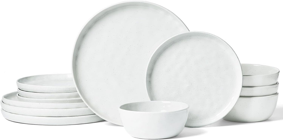 Famiware Mars Plates and Bowls Set, 12 Pieces Dinnerware Sets, Dishes Set for 4, White
