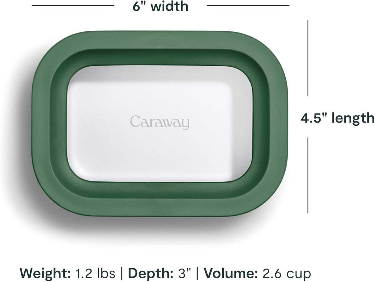 Caraway 2pc Glass Food Storage Set - 2.6 Cup Food Containers (2) - Non-Toxic Ceramic-Coated Glass - Air Release Technology - Compact & Stackable Design - Sage