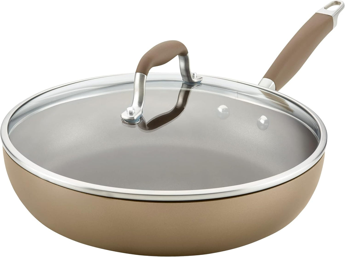 Anolon Advanced Home Hard Anodized Nonstick Deep Frying Pan/Skillet with Lid, 12 Inch, Bronze