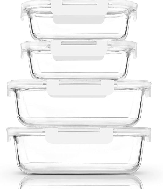 [80 oz & 36 oz]Extra Large Glass Food Storage/Baking Containers Set with Lids, 2 Pack 80 oz(10 cup)&2 Pack 36 oz (4.5 cup)Airtight Glass Container,Microwave,Oven,Freezer and Dishwasher, White